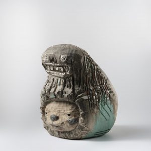 「」 50×34×34 2022 楠木、膠、灰、胭脂紅、丹紅、青綠、墨黑、銀彩