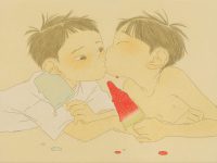 蘇打與西瓜33.5x45.5cm油彩,  鉛筆,  紙面, 藝術家手工框2020